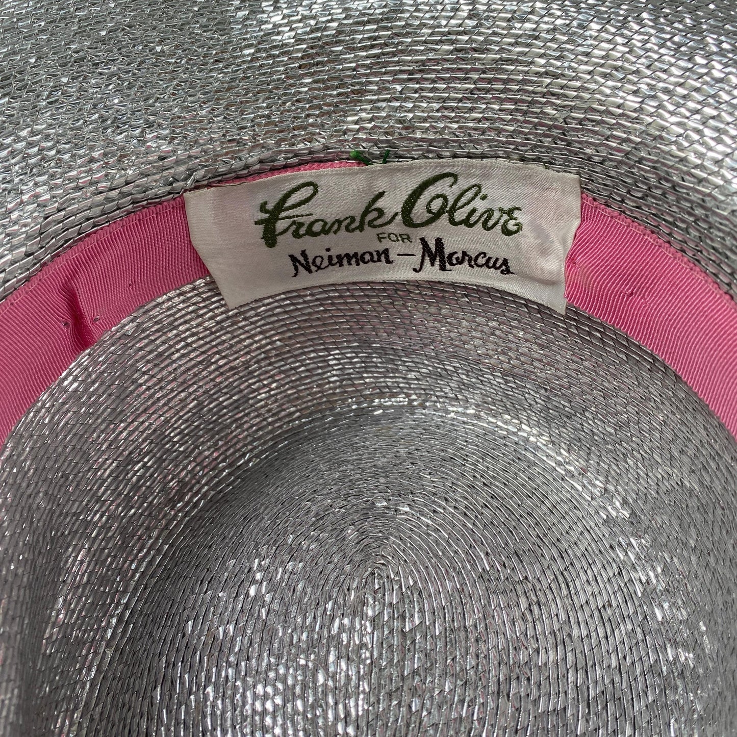 1960s Frank Clive for Neiman Marcus Silver Woven Wide Brim Hat with Bow