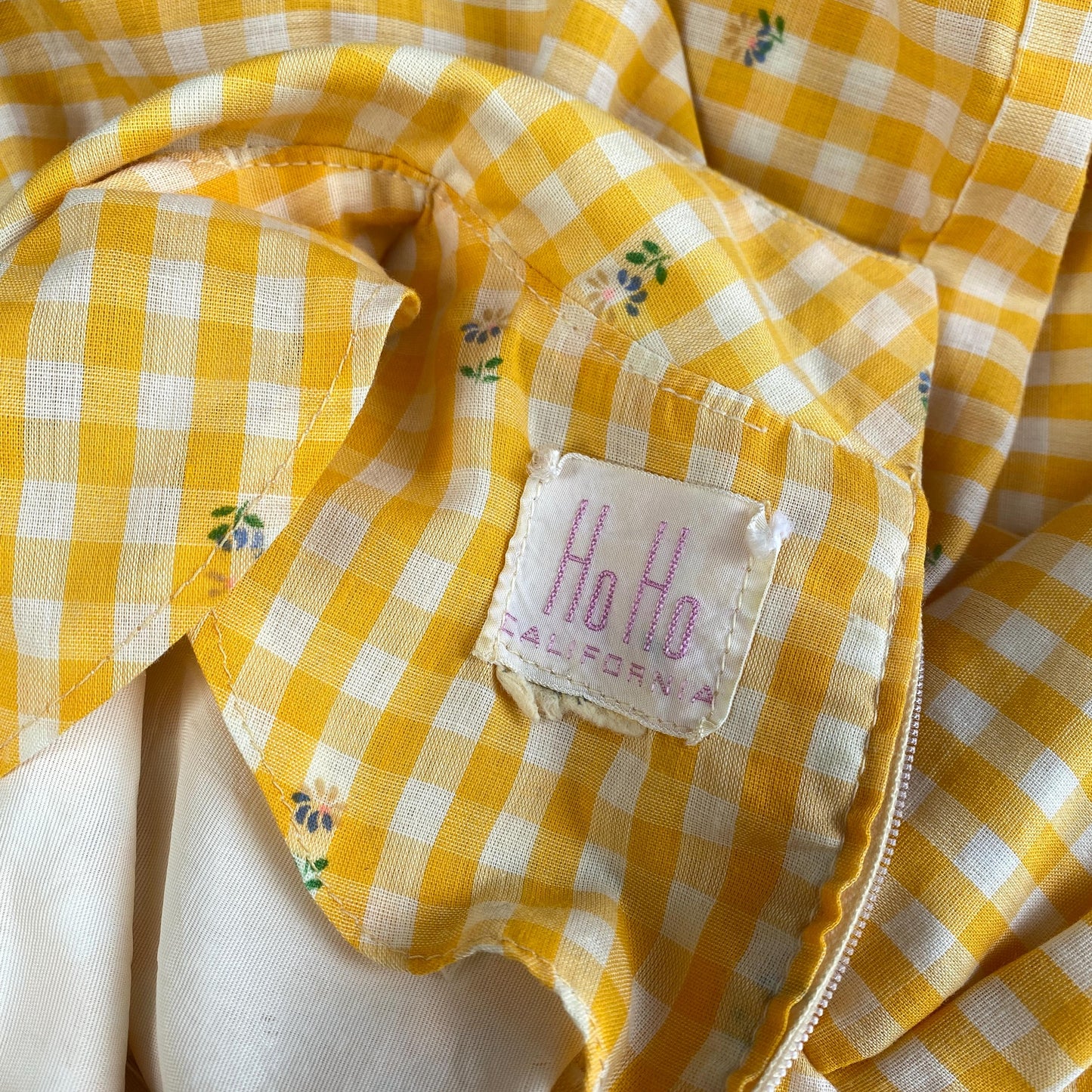70s Mod Yellow Gingham High Neck Mini Dress Handmade