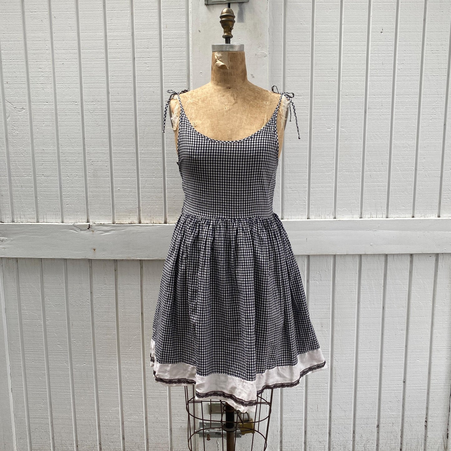 50s Gingham Cotton Lace Trimmed Mini Dress