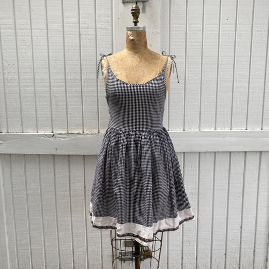 50s Gingham Cotton Lace Trimmed Mini Dress
