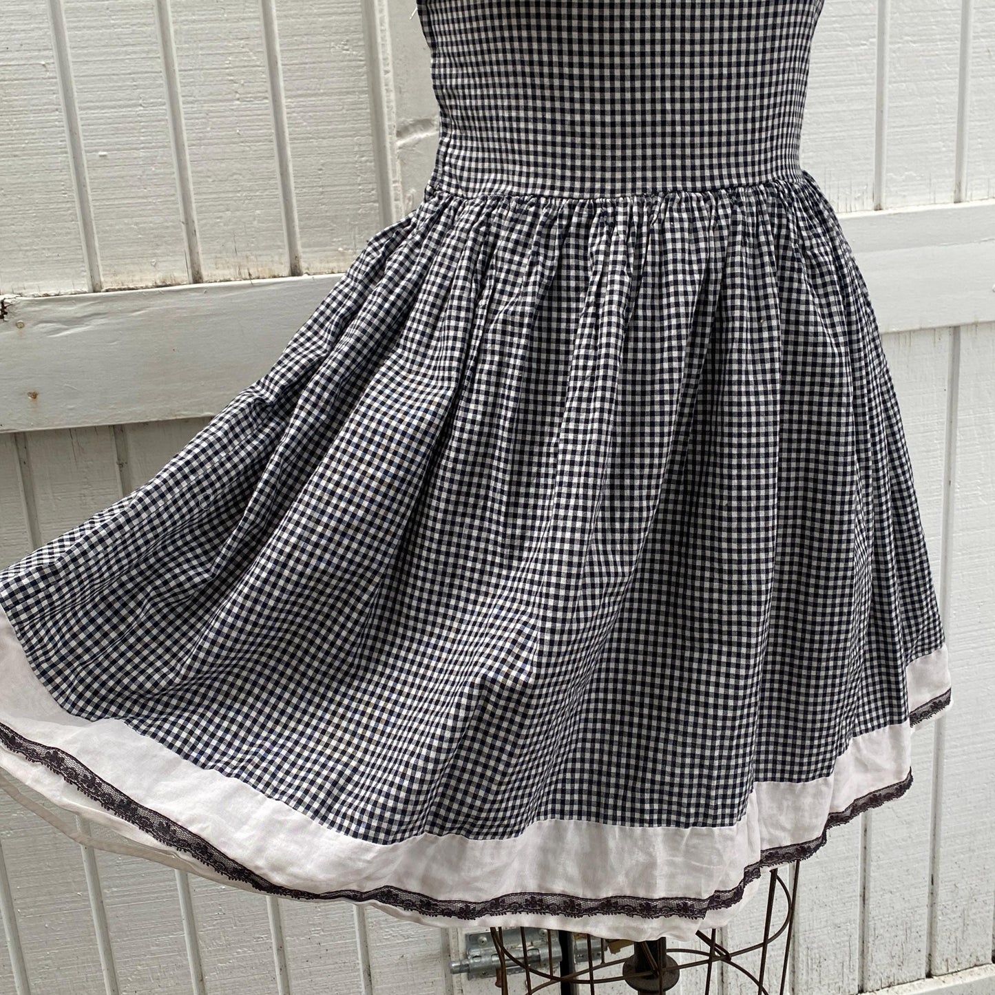 50s Gingham Cotton Lace Trimmed Mini Dress